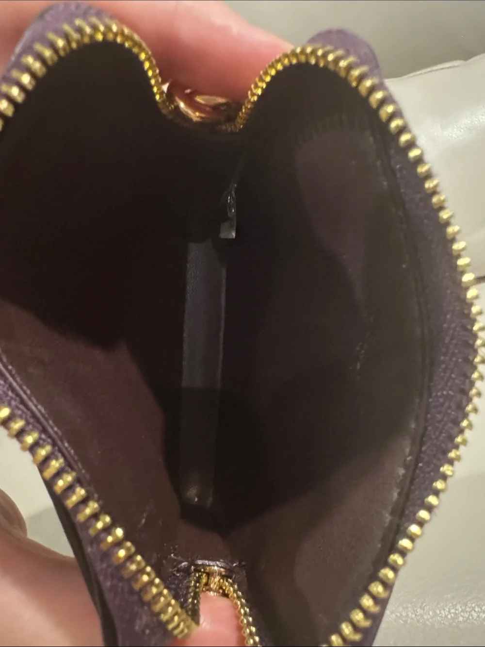 Coach Purple Pebbled Leather Card Case with Gold Chain Accent-HTF color!
